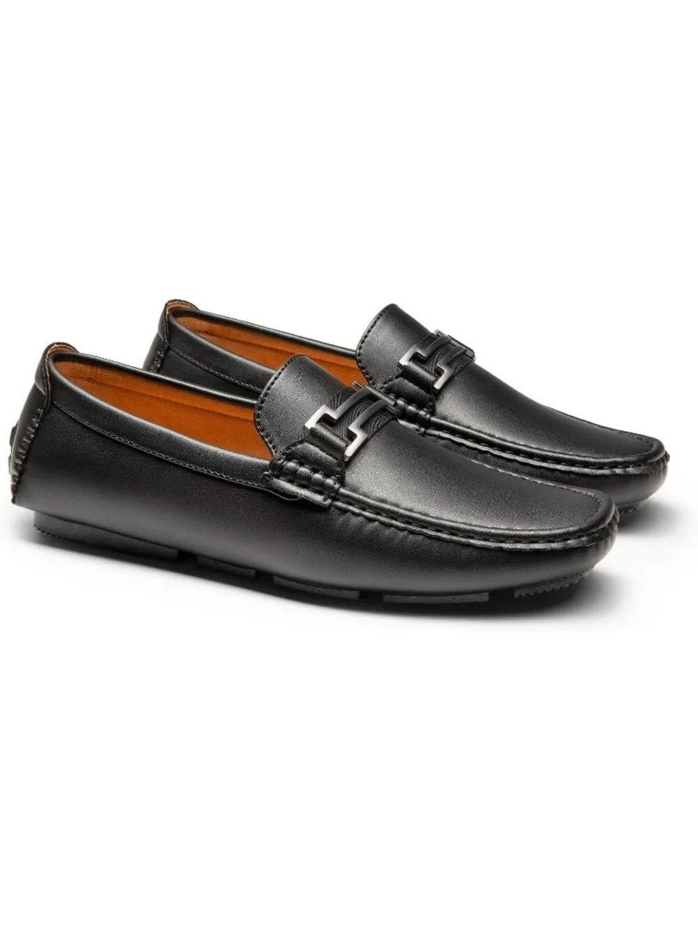 Men's Black Faux Leather Loafers Slip On Flexible and Comfort Moccasins Shoes